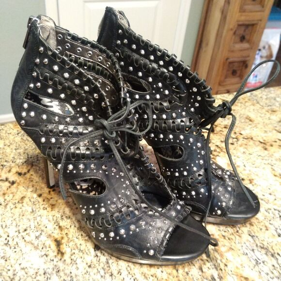 Sam Edelman Elyese Black Leather Studs Open Toe Sandals Women's Size 9 M - Picture 3 of 14